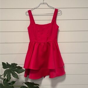 Forever 21 Bright Pink Tiered Mini Dress Bodice Boning Low Back Big Bow Size L